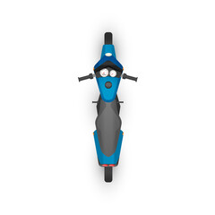 Top view of realistic glossy blue sport motorcycle on white