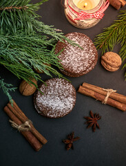 Gingerbread cookies with spices and decorations.