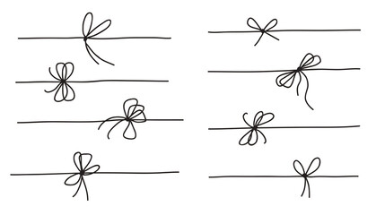 Rope bow collection isolated on white background. Hand drawn vector illustration set.