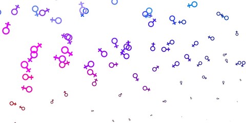 Light Blue, Red vector backdrop with woman's power symbols.