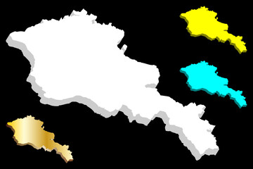 3D map of Armenia (Republic of Armenia) -  white, yellow, blue and gold - vector illustration