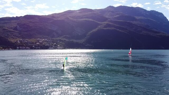 windsurfing watch, flying over the Lake with Surfers