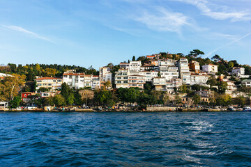 Fototapeta na wymiar Amazing view of Istanbul city from the sea, Bosporus strait, Turkey.