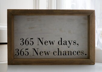 Frame with message of hope for the new year "365 New days. 365 New chances". Concept of future, opportunities, joy and positivism