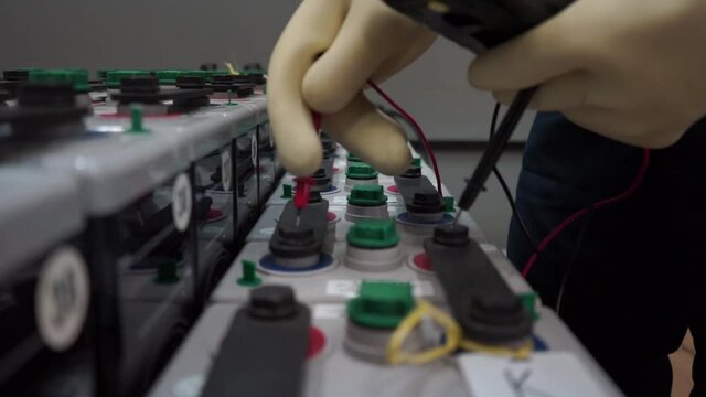 High-voltage battery room, a Room used for backup or uninterruptible power supply and energy storage, power plant, substation, battery voltage measurement