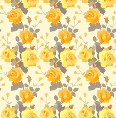Beautiful seamless pattern with ornament from yellow rose flowers. Floral design for fabric. Print for wallpaper.