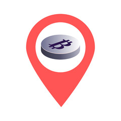 Bitcoin location map pin pointer icon. Element of map point for mobile concept and web apps. Icon for website design and app development. Premium cryptocurrency location. 