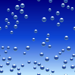 Bubbles, blue geometries, spheres, water drops on blue