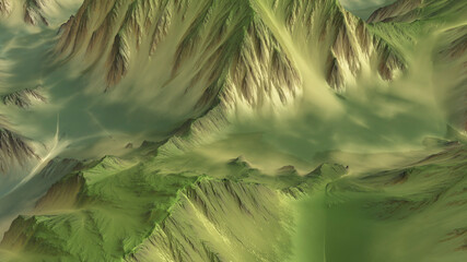 3D illustration of beautiful mountain landscape relief.