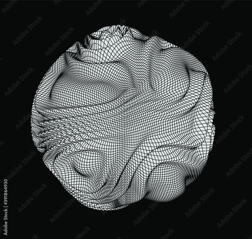 Fototapete Glitched and distorted sphere, organic morphing 3d blob. Concept of data visualization, graph of mathematical function, generative computer art.