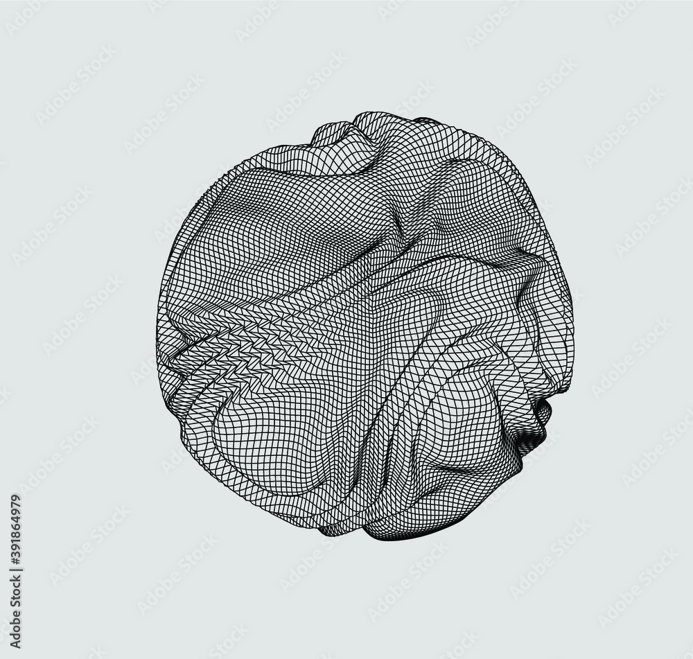 Fototapete Glitched and distorted sphere, organic morphing 3d blob. Concept of data visualization, graph of mathematical function, generative computer art.
