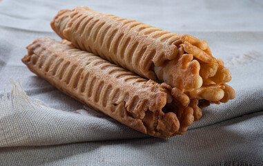 waffle rolls and waffles with caramel