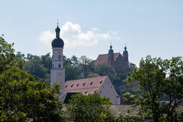 Fototapeta na wymiar Churches in Landsberg am Lech in Bavaria