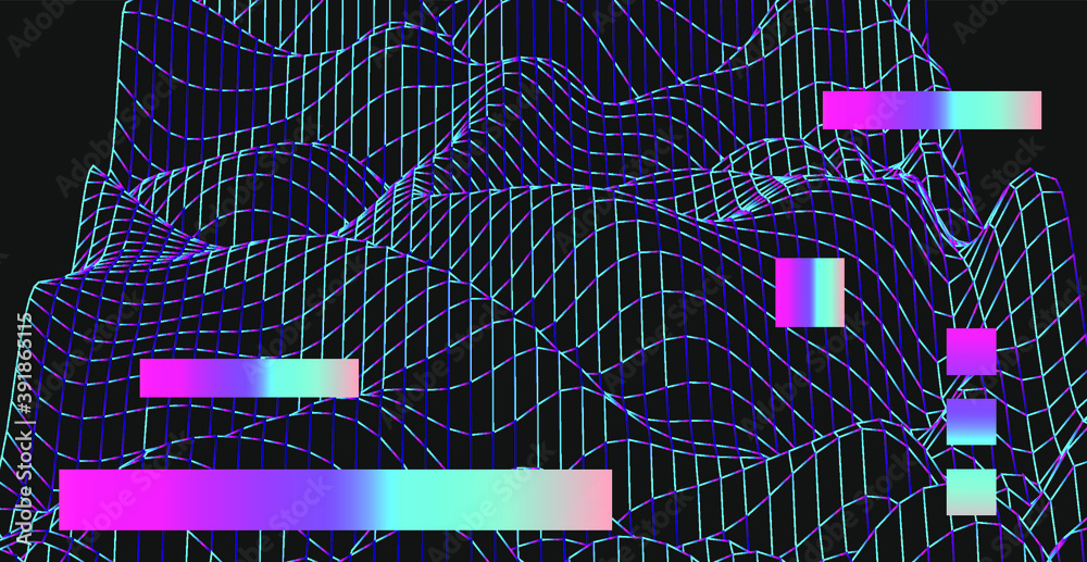 Leinwandbilder Generative computer art and complex information visualization concept. Glitched and distorted polygonal 3d surface, graph or map mathematical function.