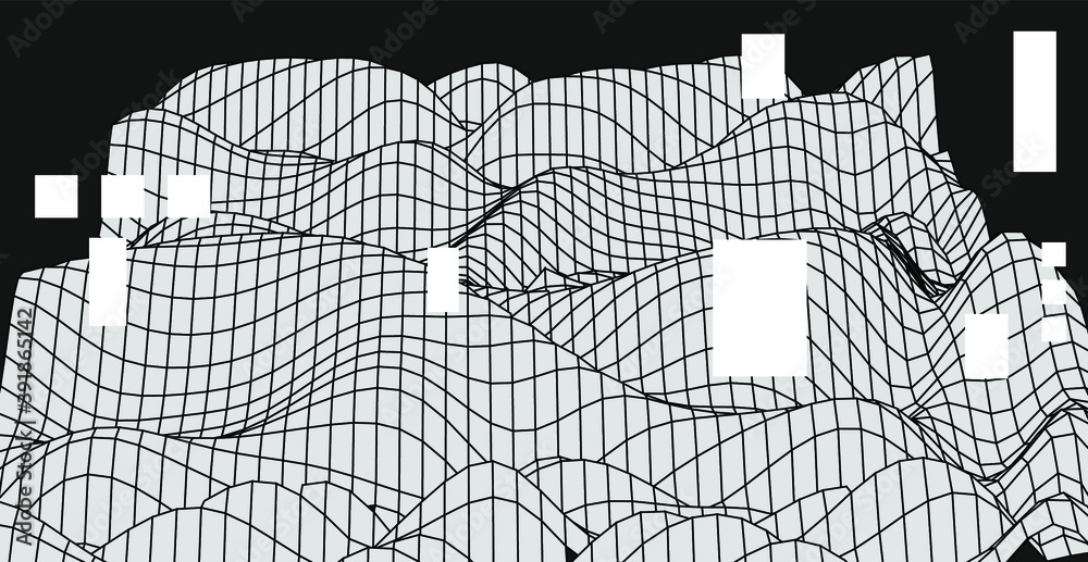 Aufkleber Generative computer art and complex information visualization concept. Glitched and distorted polygonal 3d surface, graph or map mathematical function.