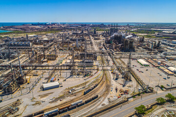 Fototapeta premium Aerial Overhead view of Petroleum Refinery Facilities