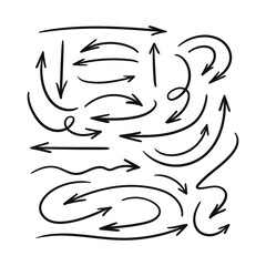 Hand drawn vector curved arrows set. Direction pointer symbols collection