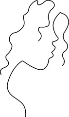 Curly cute girl face. One line drawing