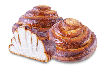 Roll bun with cinnamon on a white isolated background