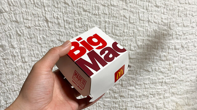 Holding Big Mac / Stay at home - takeaway food from McDonald's 