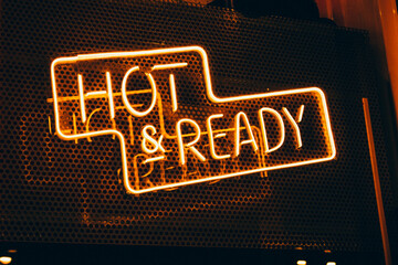 neon sign hot and ready to eat steak house fast food