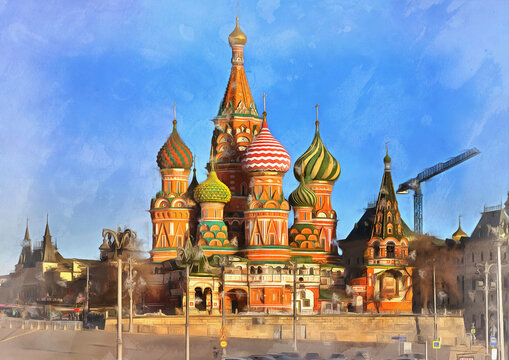 St. Basil's cathedral colorful painting looks like picture