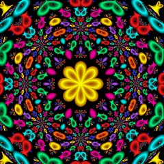 3D fractal illustration. Beautiful and colorful symmetrical ornament.