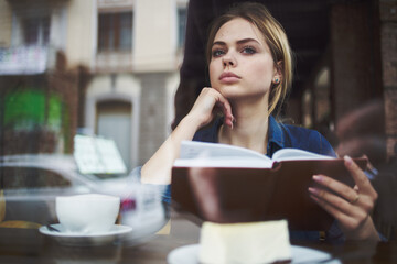Woman with book rest morning socializing lifestyle