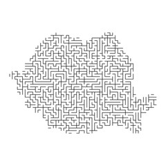 Romania map from black pattern of the maze grid. Vector illustration.