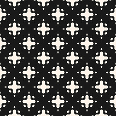 Simple vector monochrome seamless pattern with small curved shapes, crosses. Abstract black and white geometric background. Stylish modern texture. Perforated surface. Repeat design for decor, print