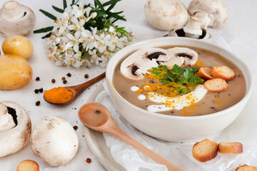 Mushroom soup in a bowl