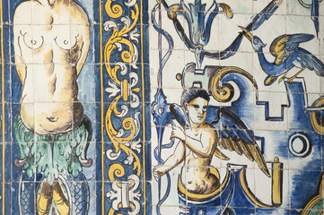 Fototapeta na wymiar atrium covered by azulejos in a late-mannerist style in the Santo Amaro Chapel in Lisbon