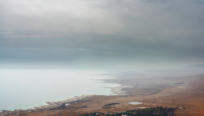 Obraz na płótnie Canvas Panoramic view of the Dead Sea and Ein Gedi kibbutz
