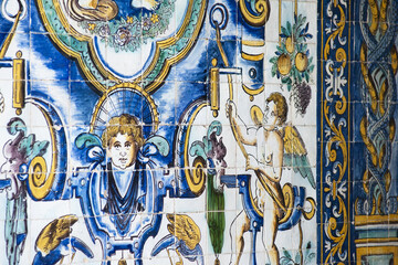 Fototapeta na wymiar atrium covered by azulejos in a late-mannerist style in the Santo Amaro Chapel in Lisbon