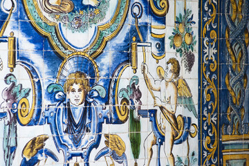 atrium covered by azulejos in a late-mannerist style in the Santo Amaro Chapel in Lisbon