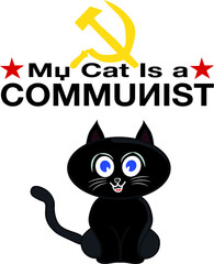 A black cat with a sickle and hammer representing Communism