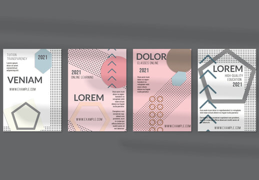 Flyer Layout with Paper Cut Layered Simple Geometric Shapes