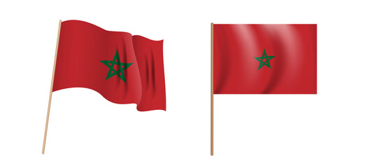 colorful naturalistic waving flag of the Kingdom of Morocco. Vector Illustration.