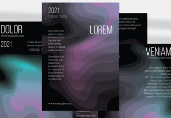 Flyer Layout with Gradient Blend Wavy Shapes on Black