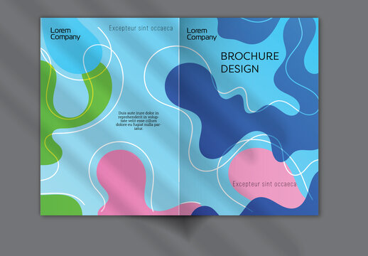 Brochure Cover Layout with Abstract Gradient Wavy Shapes and Lines