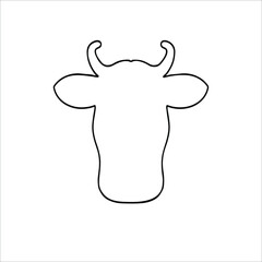 Ox head linear icon. Symbol of 2021 year. Vector hand drawn flat image of a cow isolated on white background. Good for web design, logo and mobile apps.