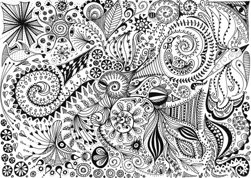 額縁付 DOODLES 版画 Zentangle Art 2. Original Zenart Graphic