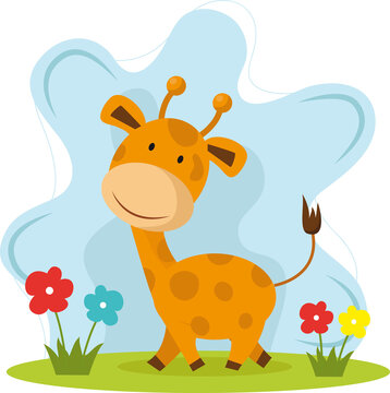Happy very cute baby giraffe vector image