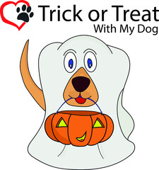 This cute dog is ready for Halloween Treak or Treat in his spooky ghost costume