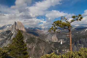 View from Glacier Point at Half Dome, Vernal Falls and Nevada Falls, Yosemite National Park, California, USA
