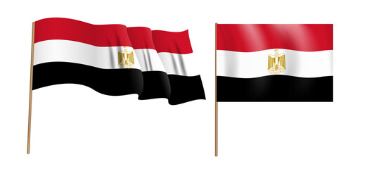 colorful naturalistic waving flag of the Arab Republic of Egypt. Vector Illustration