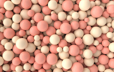 Colorful balls abstract wallpaper and background. Pattern design for trendy poster, flyer, banner, card, cover, brochure. Plastic bubbles, gum, pastel pink spheres. 3d render