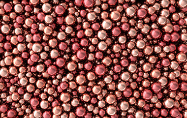 Colorful balls abstract wallpaper and background. Pattern design for trendy poster, flyer, banner, card, cover, brochure. Metallic bubbles, eose gold spheres. 3d render