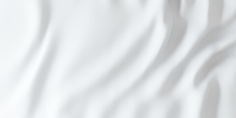 Folds up on fabric. White background with waves. Waves on the bed. White banner with bulges. 3d rendering. Crumpled bed