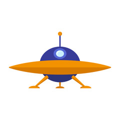 Ufo icon. Horizontal view. Colored silhouette. Cute cartoon flying saucer. Vector flat graphic illustration. The isolated object on a white background. Isolate.